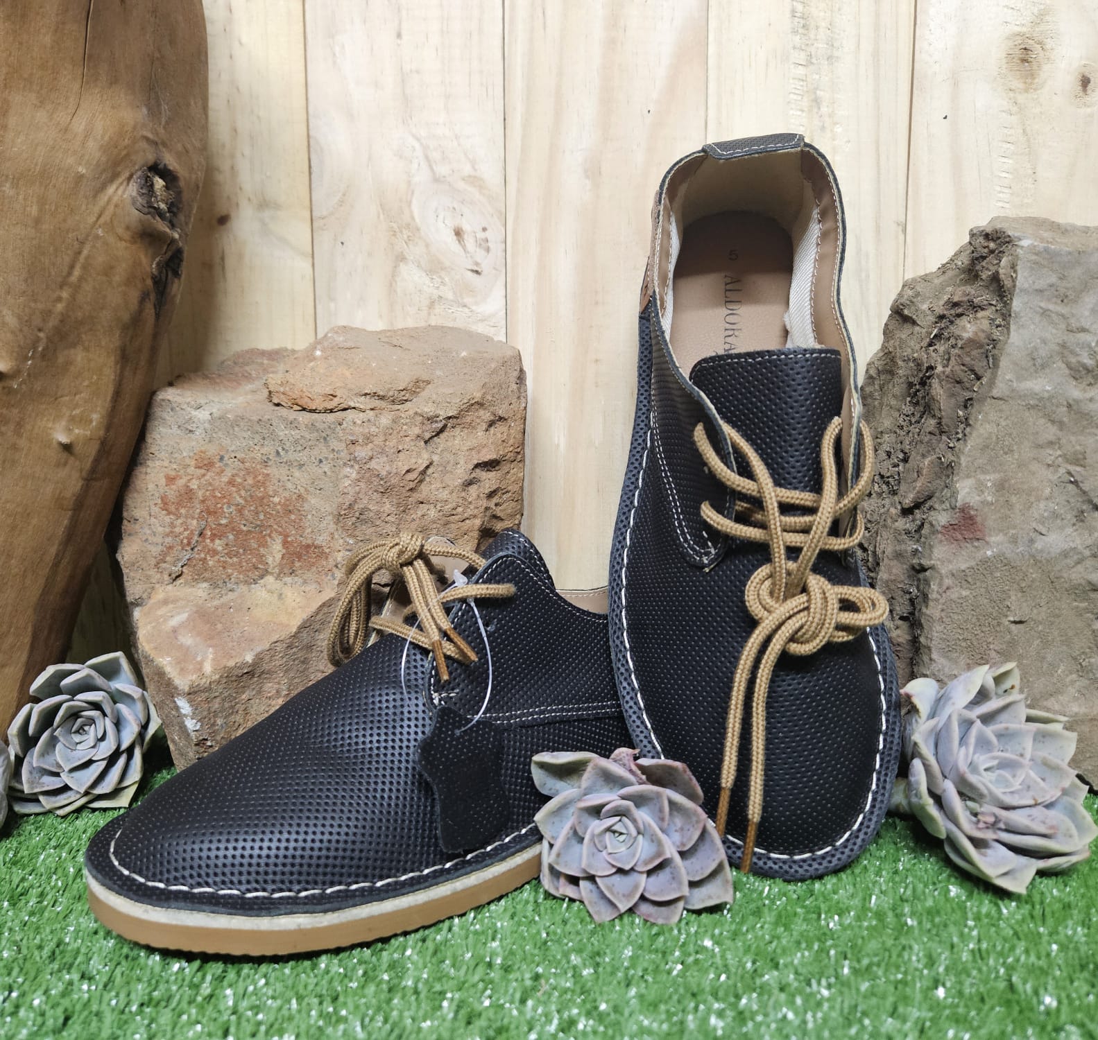 Lace up pin punched black